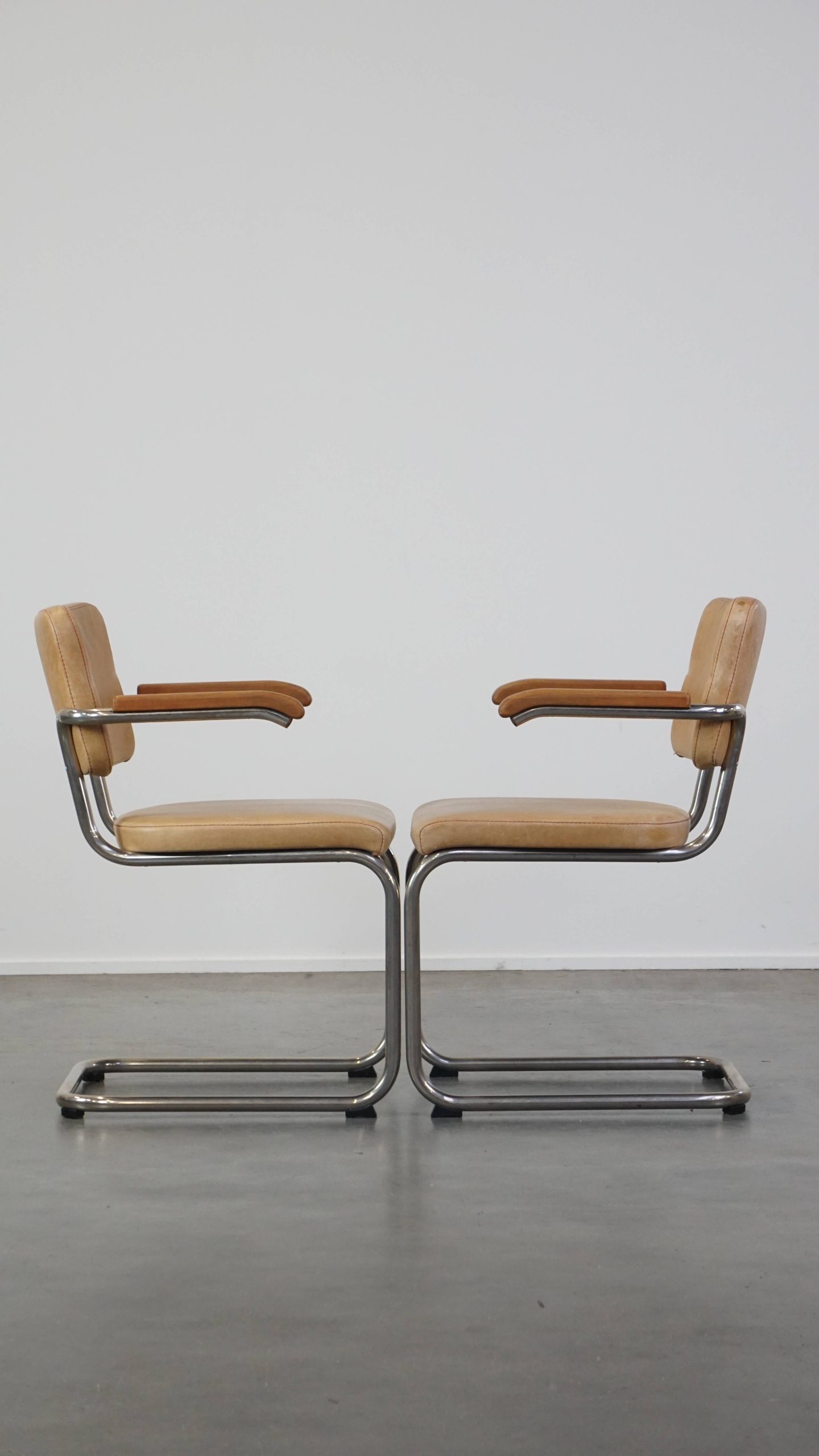 Set Van 8 Comfortabele Vintage Leren Thonet Buizenframe Design Eetkamer/ Bijzet/ Vergaderstoelen image 4