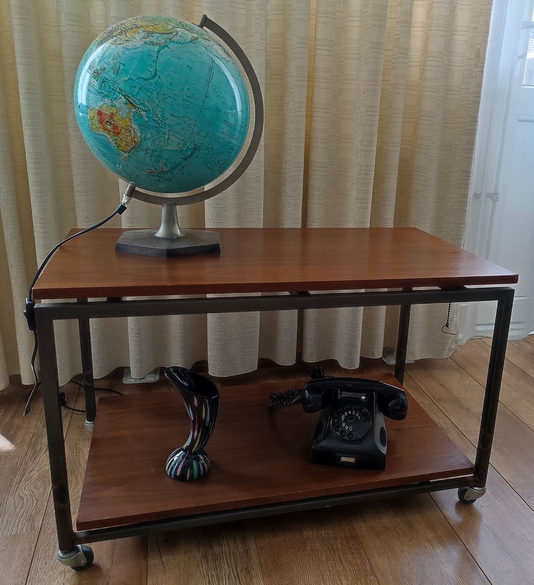 Vintage Bijzet Tafel Trolley Op Wielen Tafeltje Audio Tv image 3