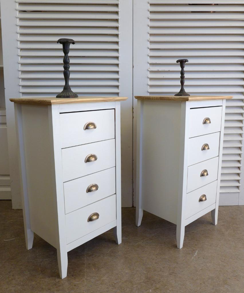 Mooi Set Van 2 Grote Witte Landelijke Lade Nachtkastjes image 5