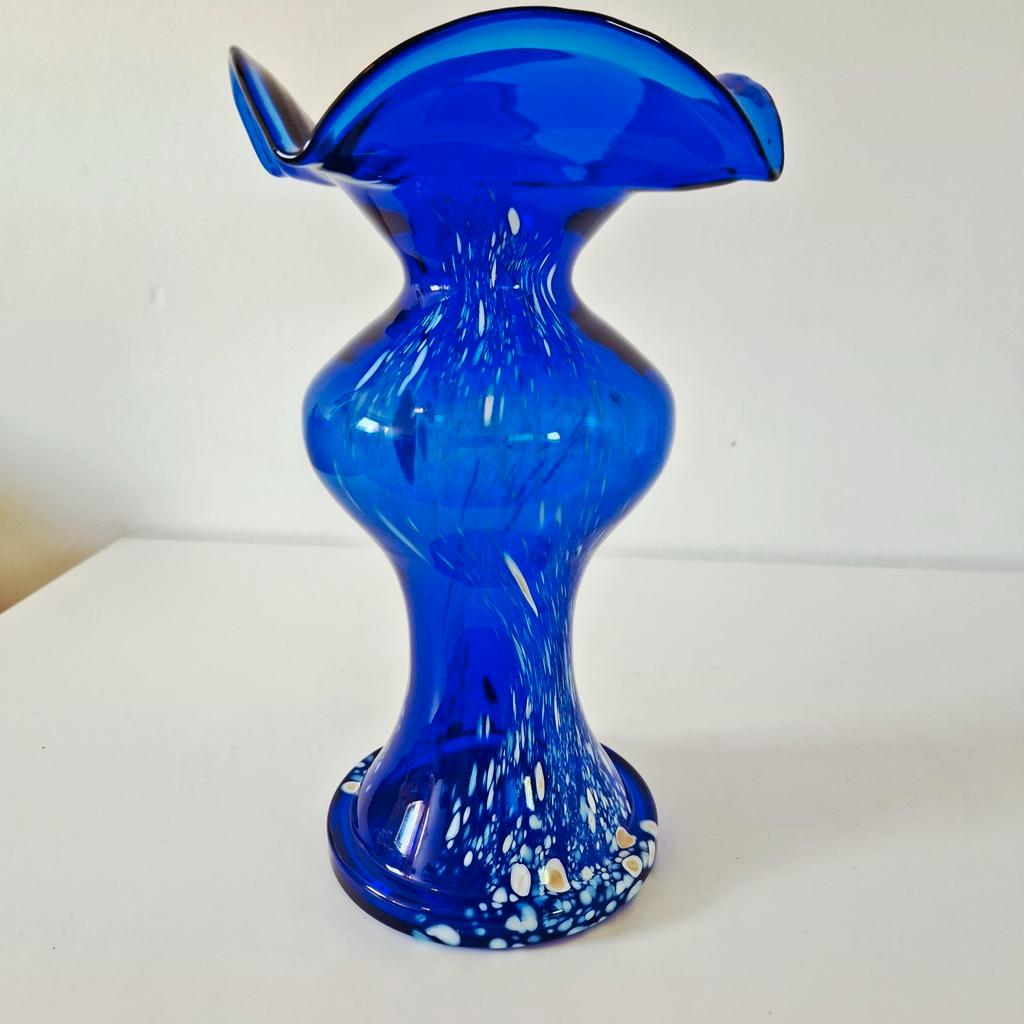 Mondgeblazen Vintage Blauwe Vaas Murano Stijl image 4