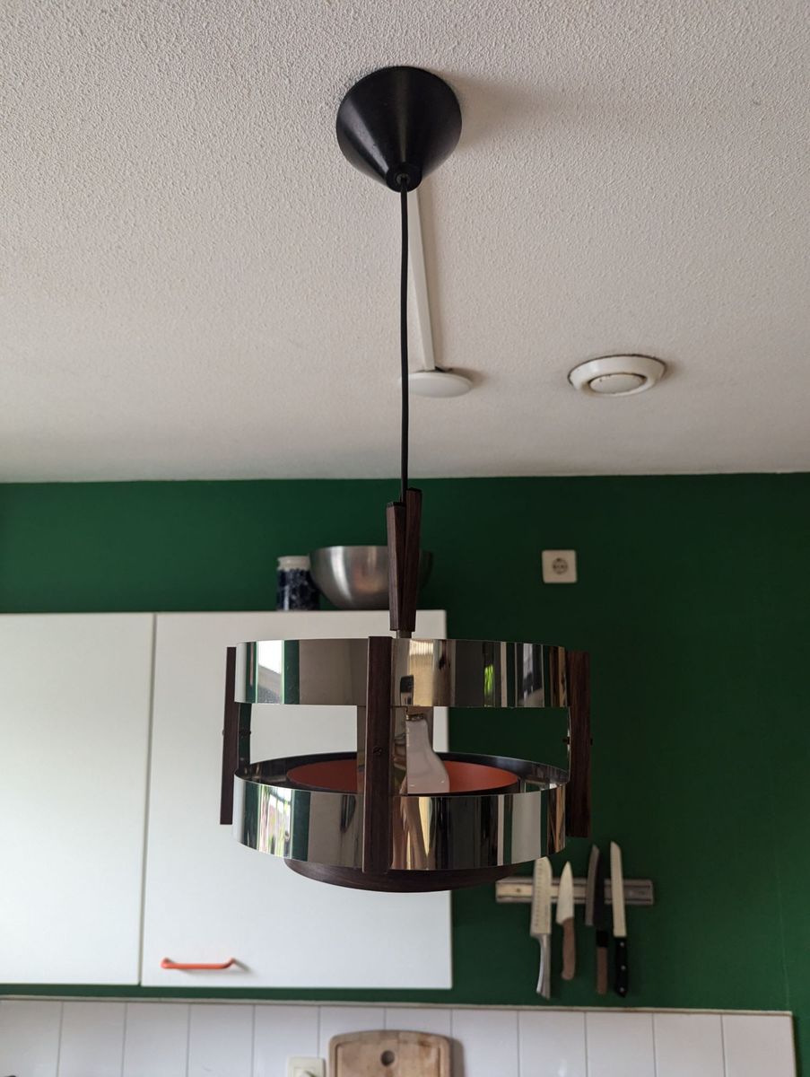 Space Age Hangende Lamp Chroom Oranje image 3