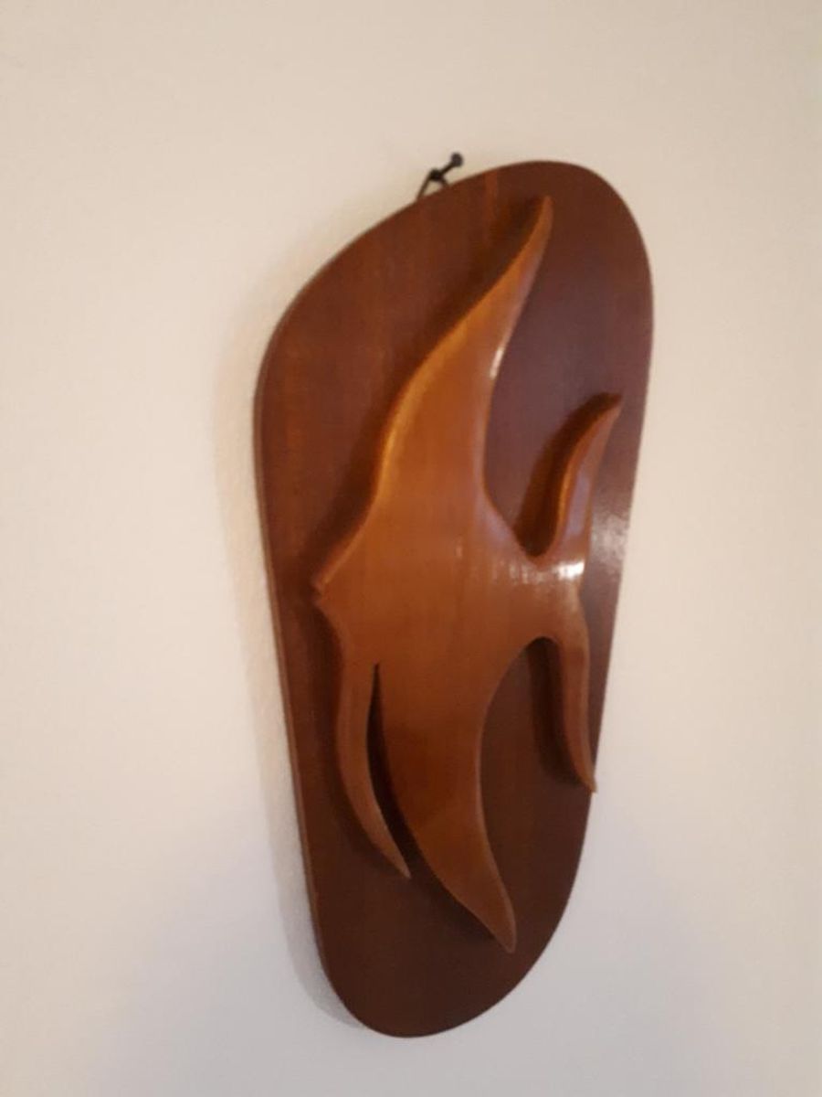 * 50's Teakhouten Wandplank Vintage Schilderijtje Maanvis image 4