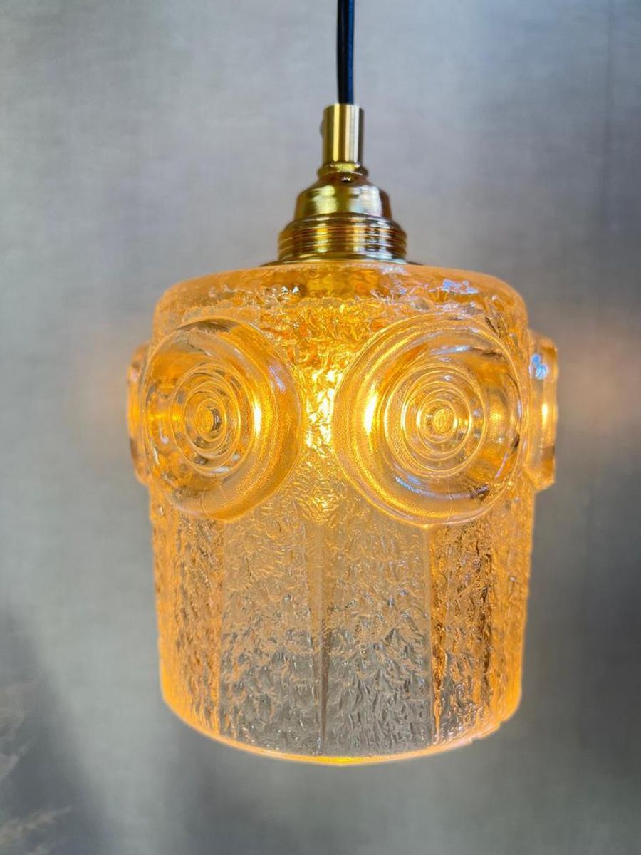 Hanglamp Amberkleurig Glas Goudkleurig Armatuur Jaren 70 image 9