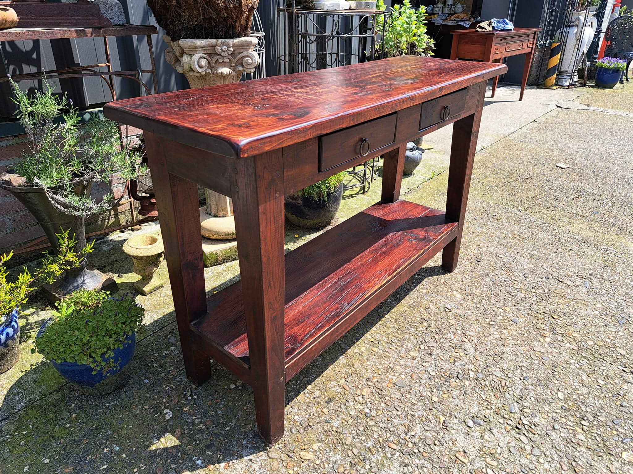 Donker Teakhouten Sidetable, Wandtafel, Console Afm. 120x40cm En 74cm Hoog image 4