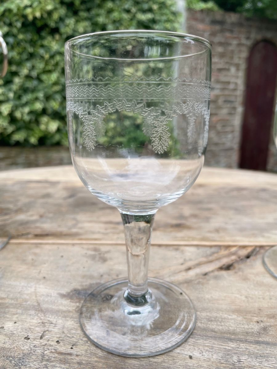 6 X 19e Eeuwse Hand Gegraveerde Wijnglazen Frans image 2