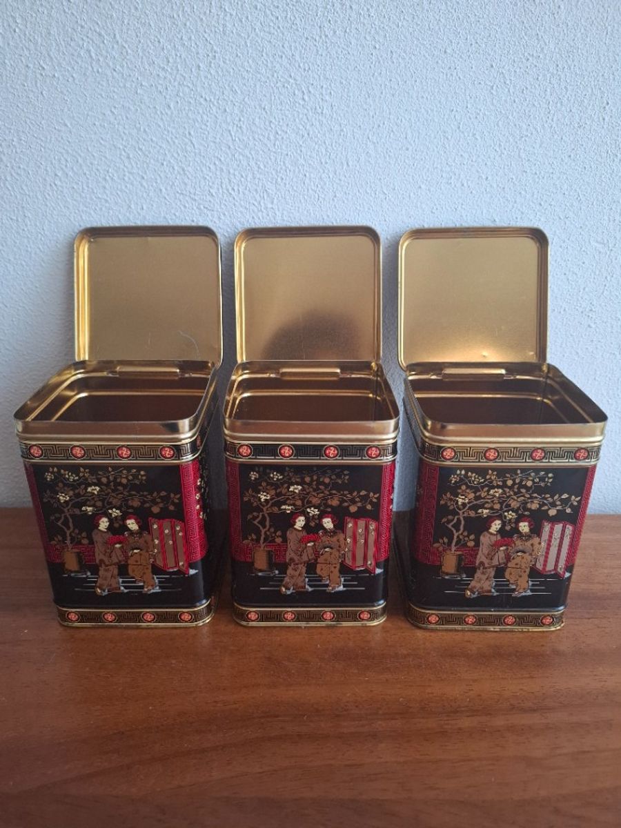 3 Grote Vintage Vierkanten Blikken Met Geisha, Kraanvogels En Kersenbloesem image 13