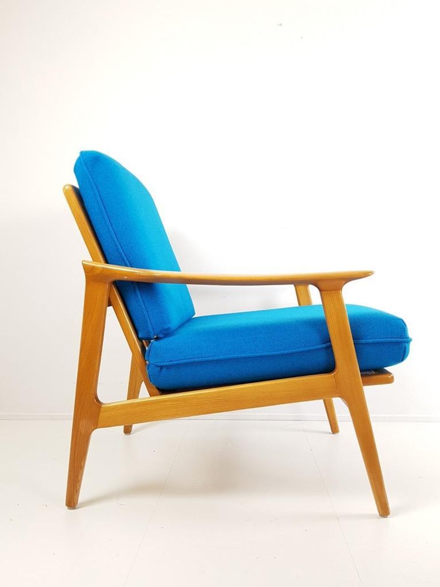 2 Blauwe Fauteuils | Wollen Ploegstof Blauw Vintage image 3