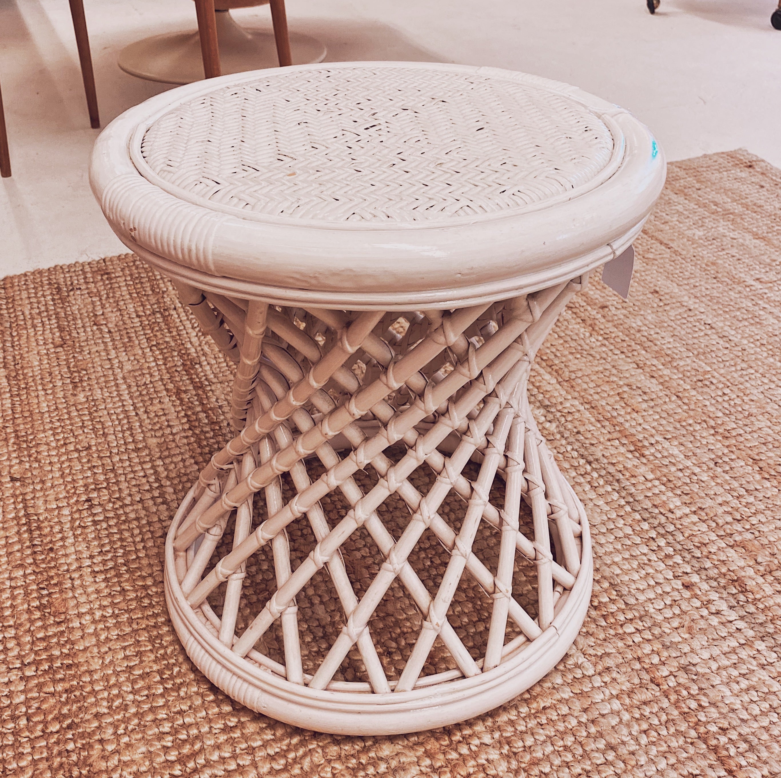 White Rattan & Bamboo Stool image 2