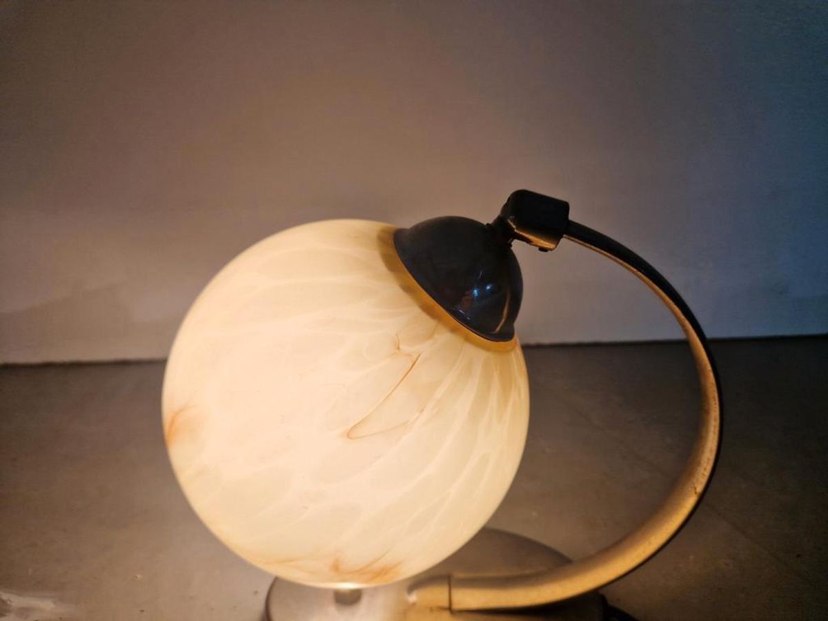 Art Deco Bauhaus Tafellamp Gemarmerd Glas image 2