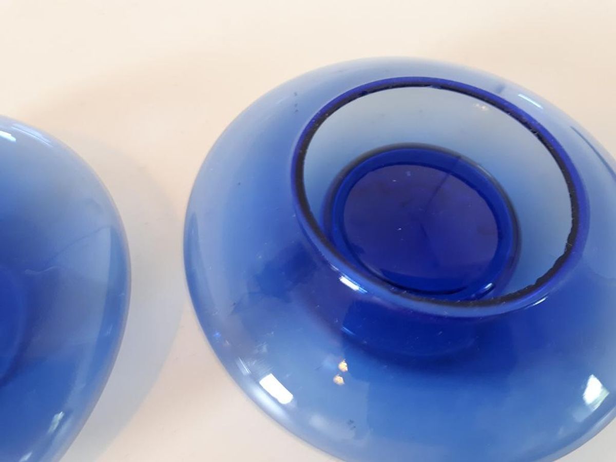 80's 2 Vintage Glazen Waxinehkuders Kobalt Blauwe Kandelaars image 7