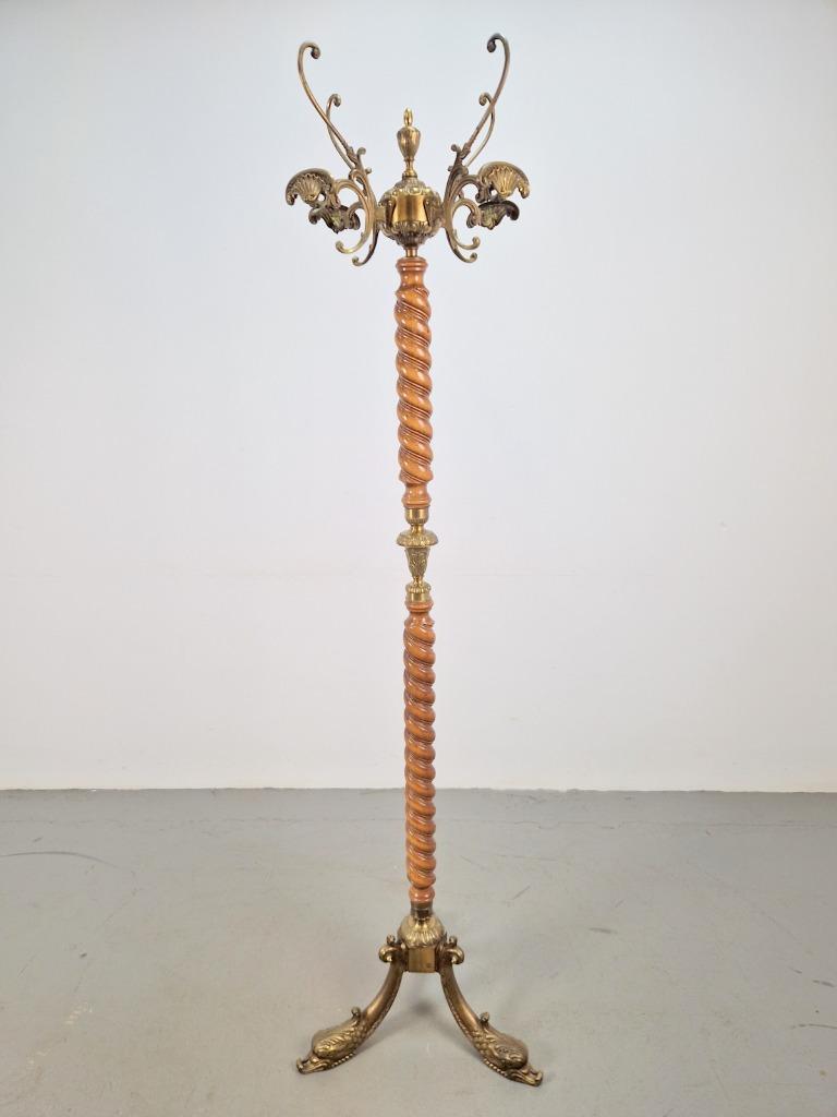 Regency Barley Twist Staande Kapstok Messing Leeuwenkoppen image 3