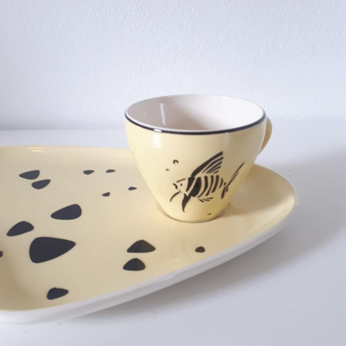 Fifties Boterham Bordje Met Koffiekopje Maanvis Geel Pastel image 3