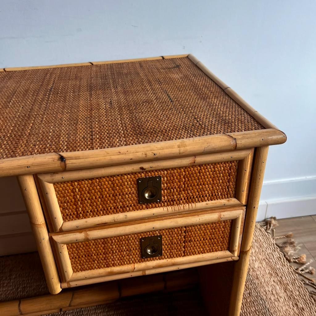 Rotan Bamboe Bureau Italiaans Design Vintage image 6