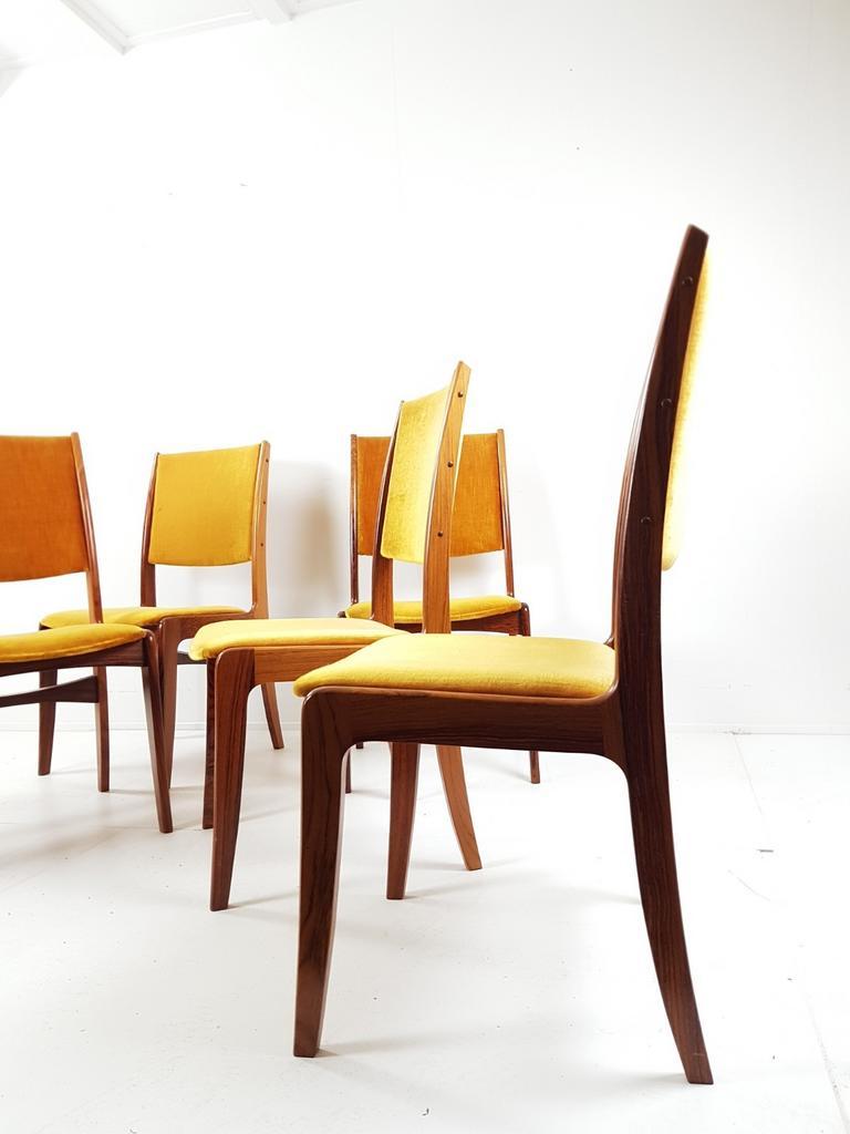 Vintage Deense Stoelen | 6 Oker Gele Stoelen Teak Danish image 15