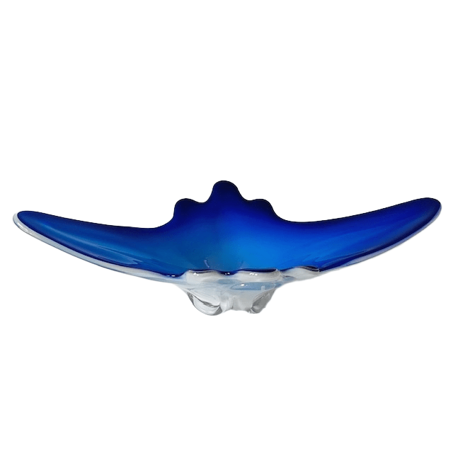 Vintage Xl Murano Glas Schaal Blauw Wit Helder Glas Mid-century 1970’s image 4