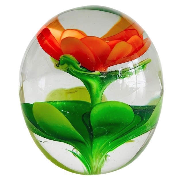 Vintage Murano Glas Presse Papier Oranje Bloem 1970’s image 7