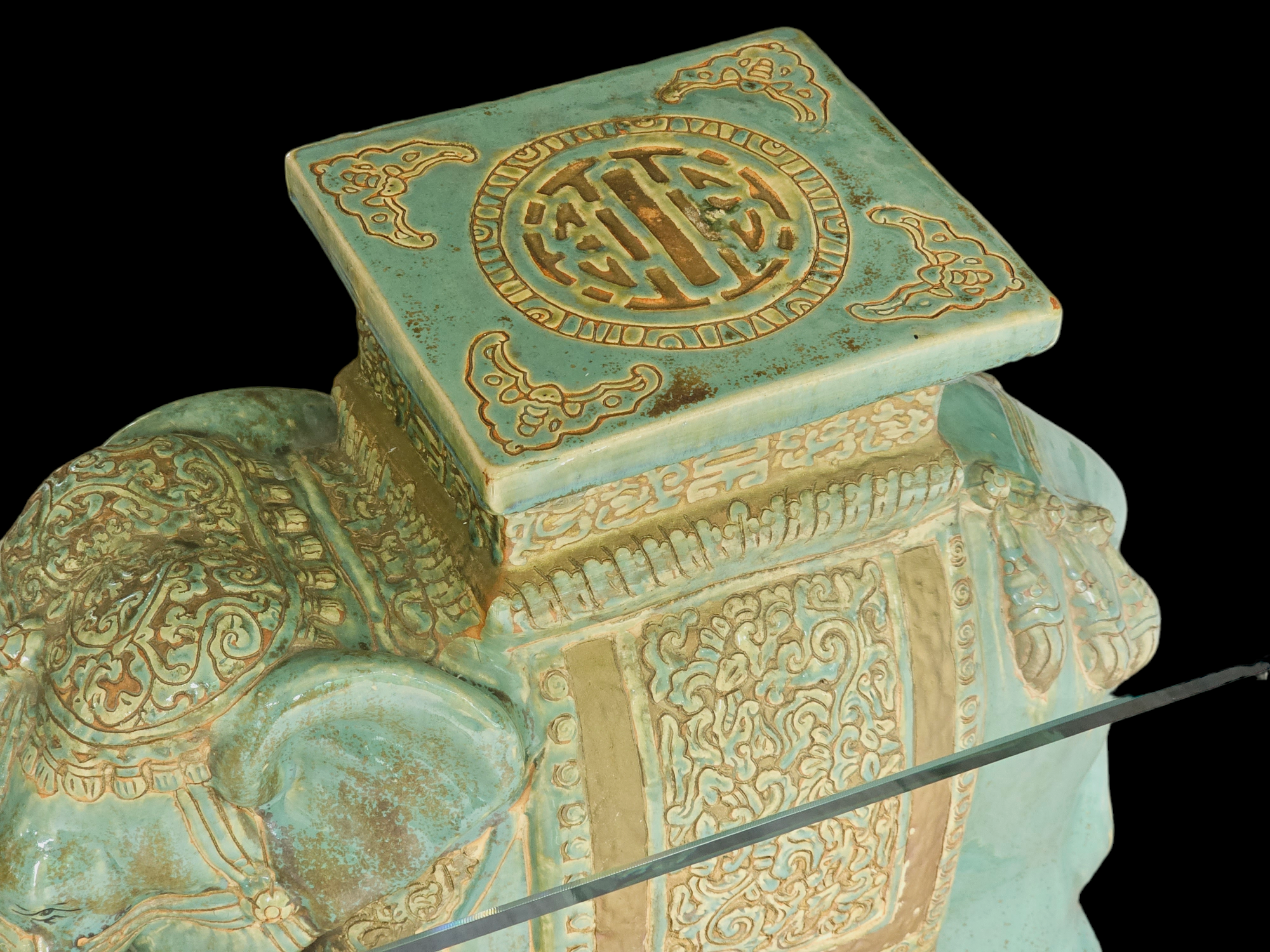 Vintage Design Tafel Olifant (en) Salontafel, Sidetable Olifanten Van Keramiek Zeegroen En Turquoise. image 4
