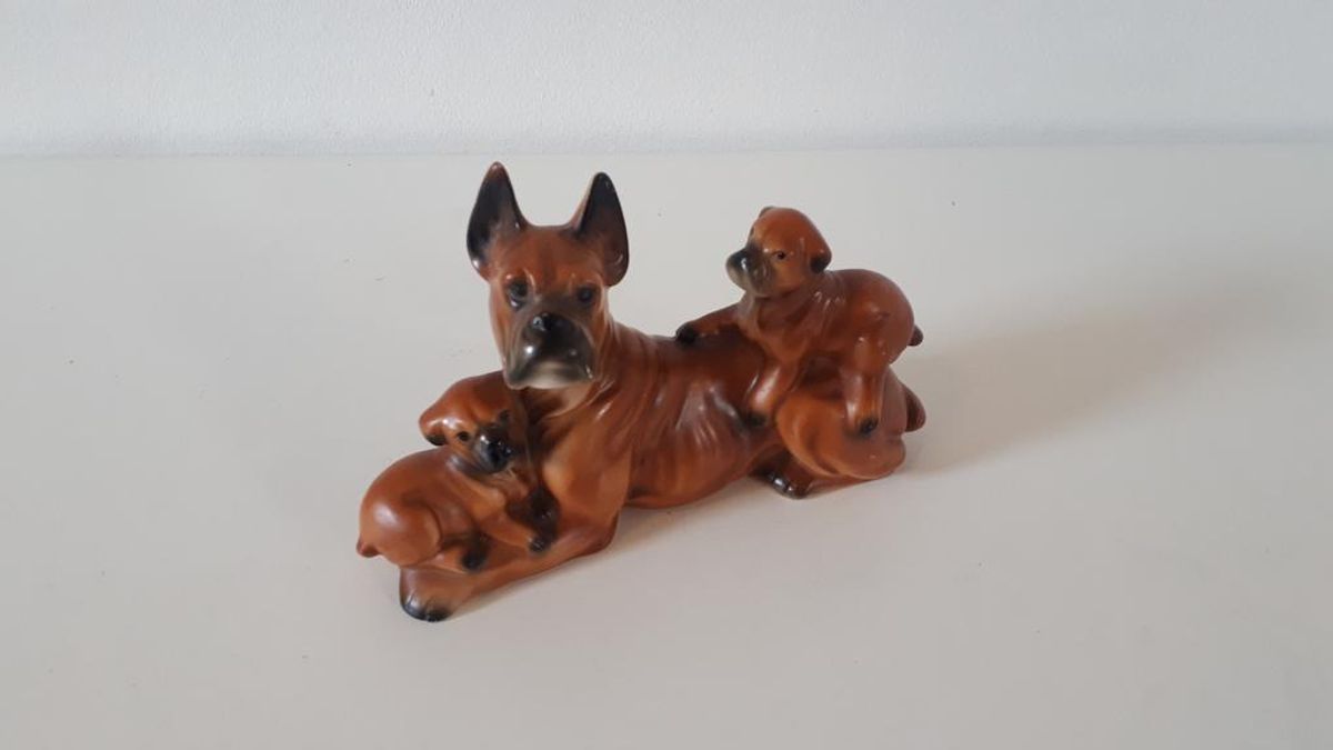 Honden Beeld Boxer Familie Hond Jaren 60 Beeldje image 3