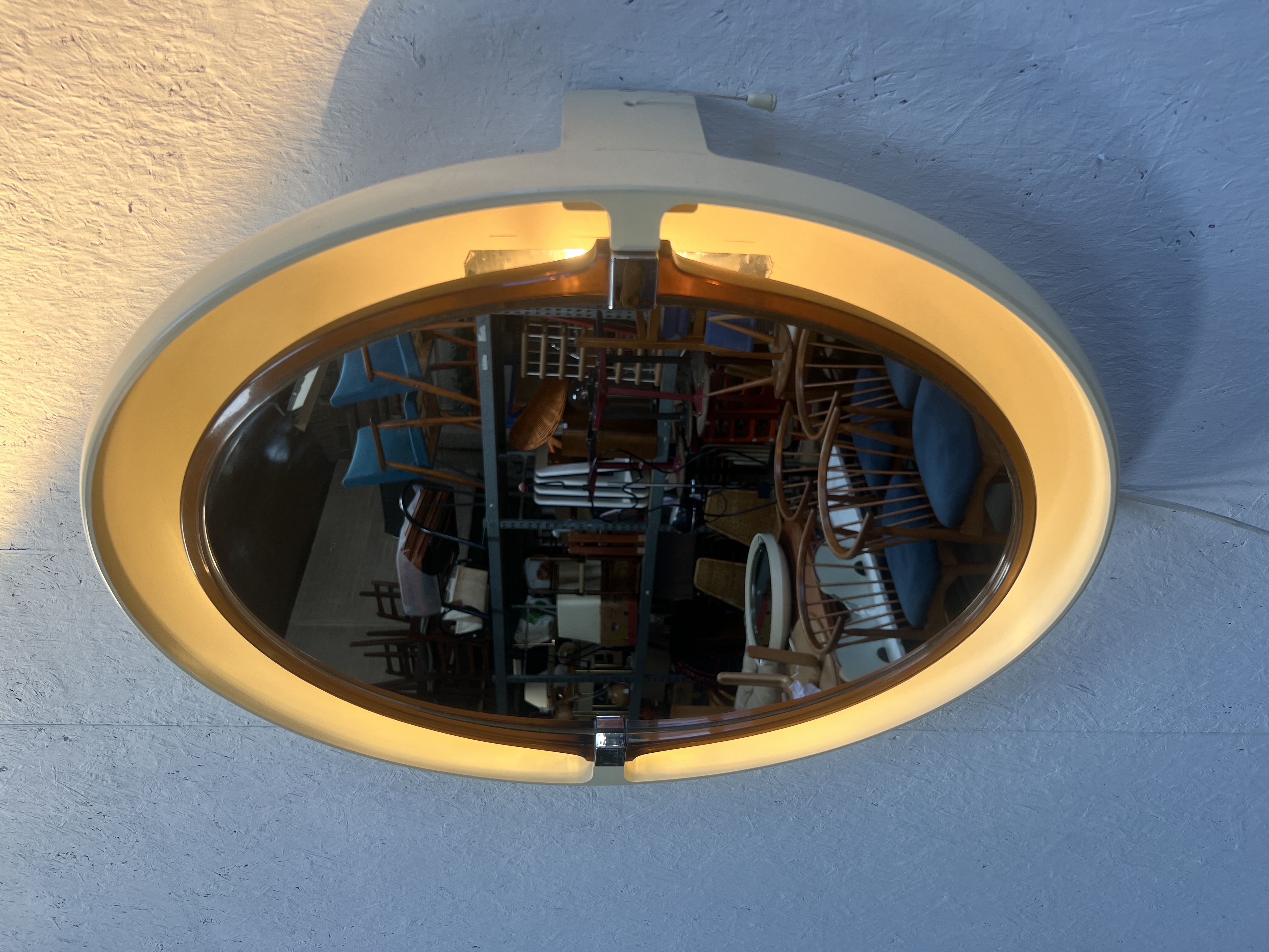 Vintage Ovale Spiegel Met Verlichting, Allibert, 1970's image 4