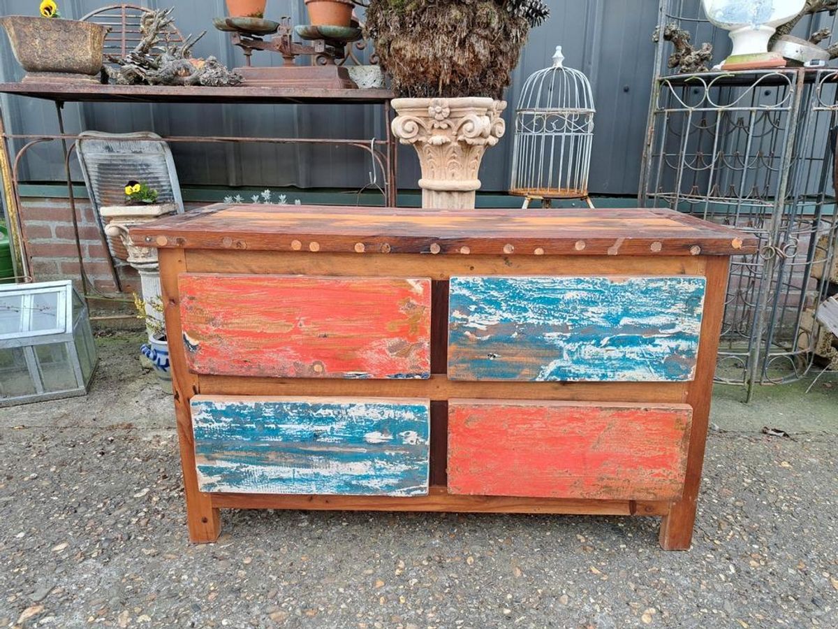 Kleurrijk Tv Meubel, Sidetable, Console Gemaakt Van Sloophou image 5