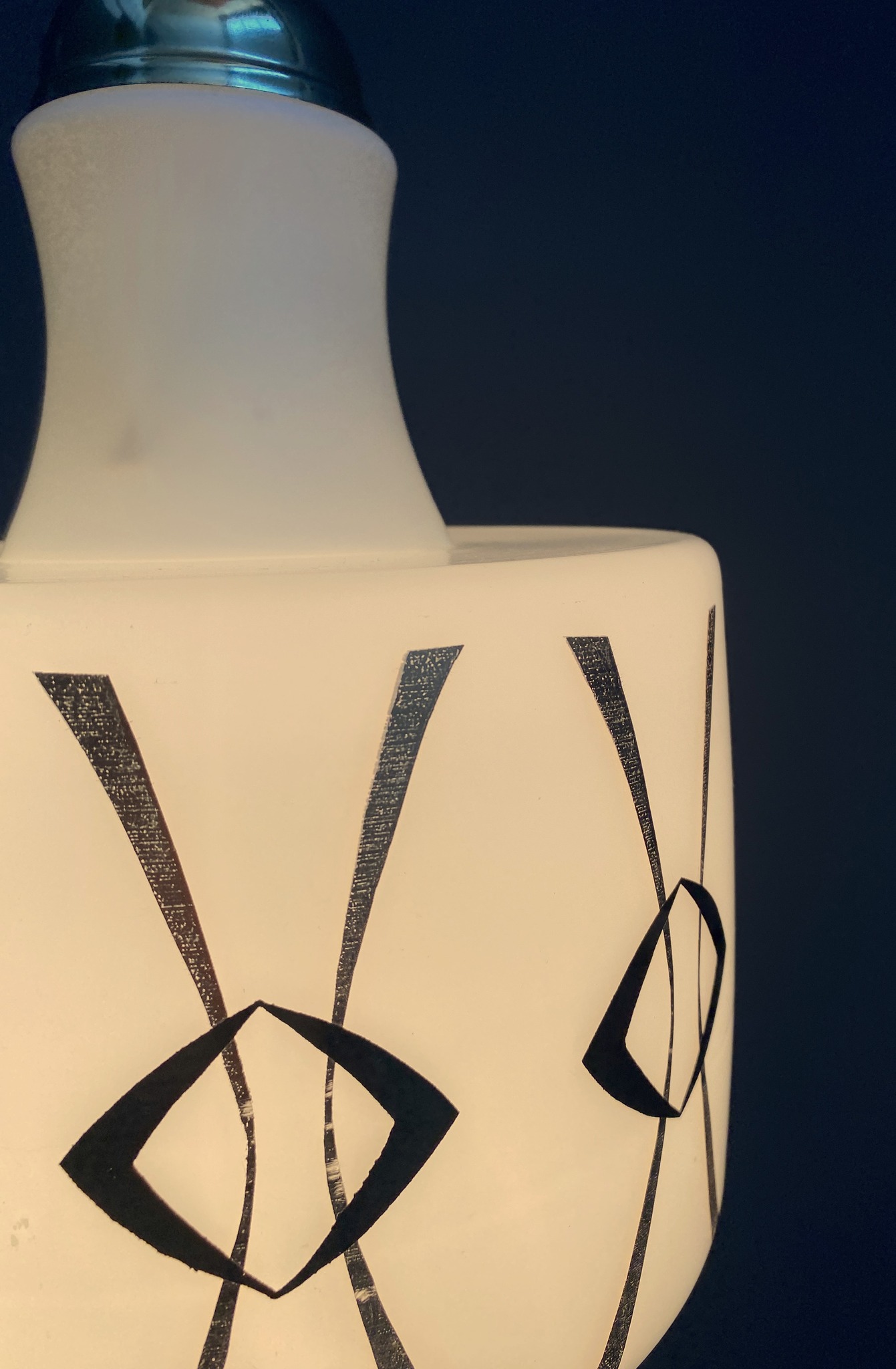 Opaline Glass Pendant Lamp With Gold And Black Drawing image 16