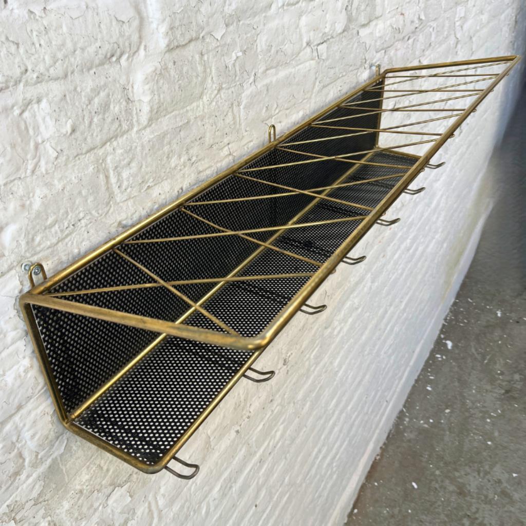 Vintage Wandkapstok In Messing En Geperforeerd Staal Zwart image 5