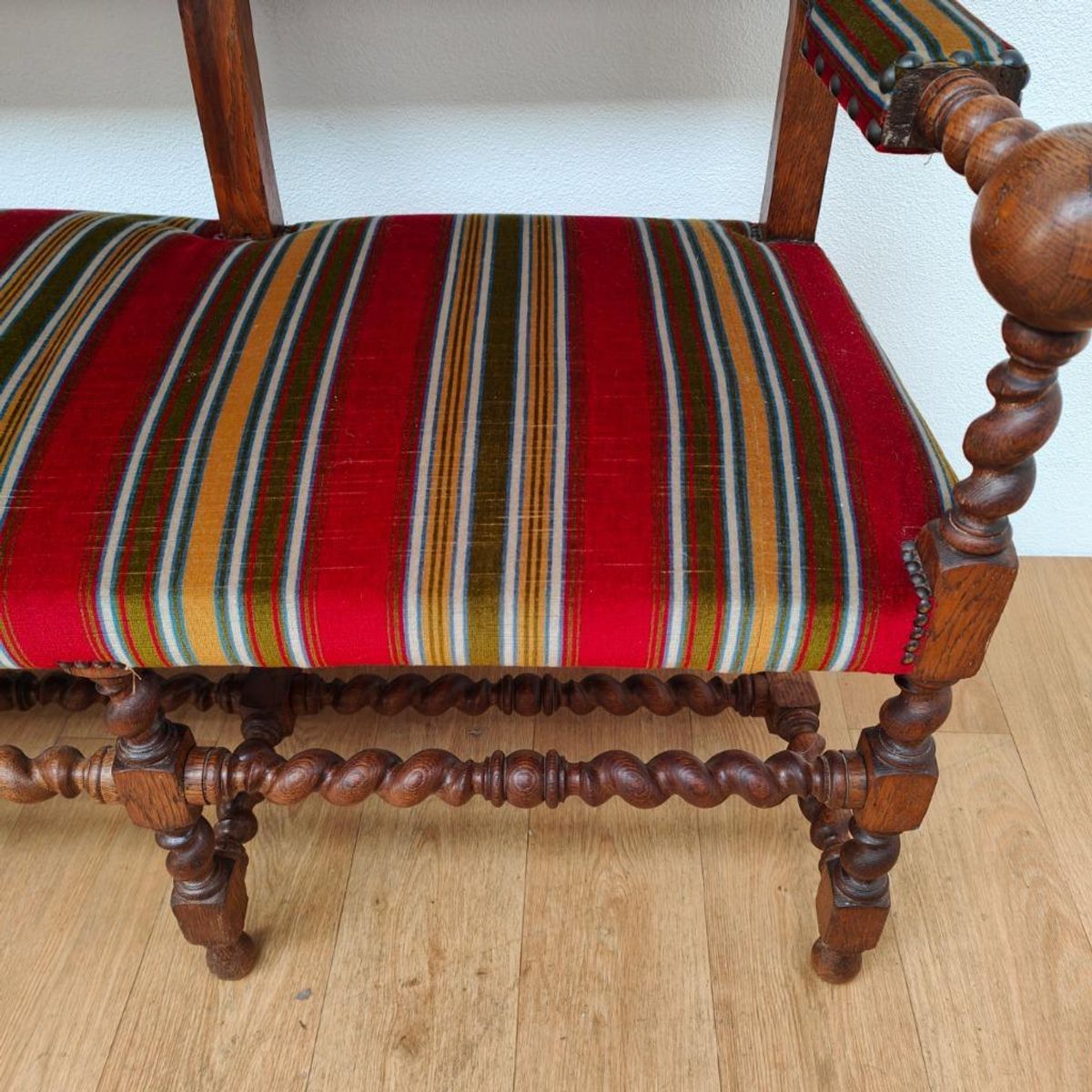 Antieke Vintage Franse Eikenhouten Bank, Halbank Eetkamerbank image 16