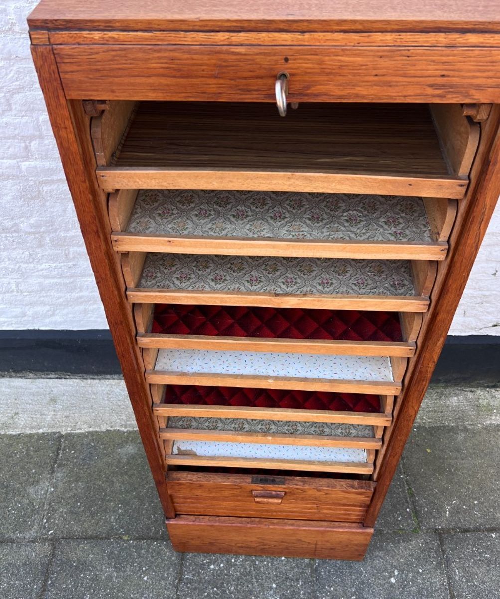 Eiken Rolluik Archiefkast Met Originele Schuifbakken, 113 Cm Hoog image 10