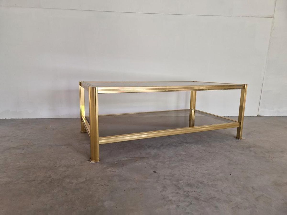 Hollywood Regency Salontafel Goud Gerookt Glas image 2