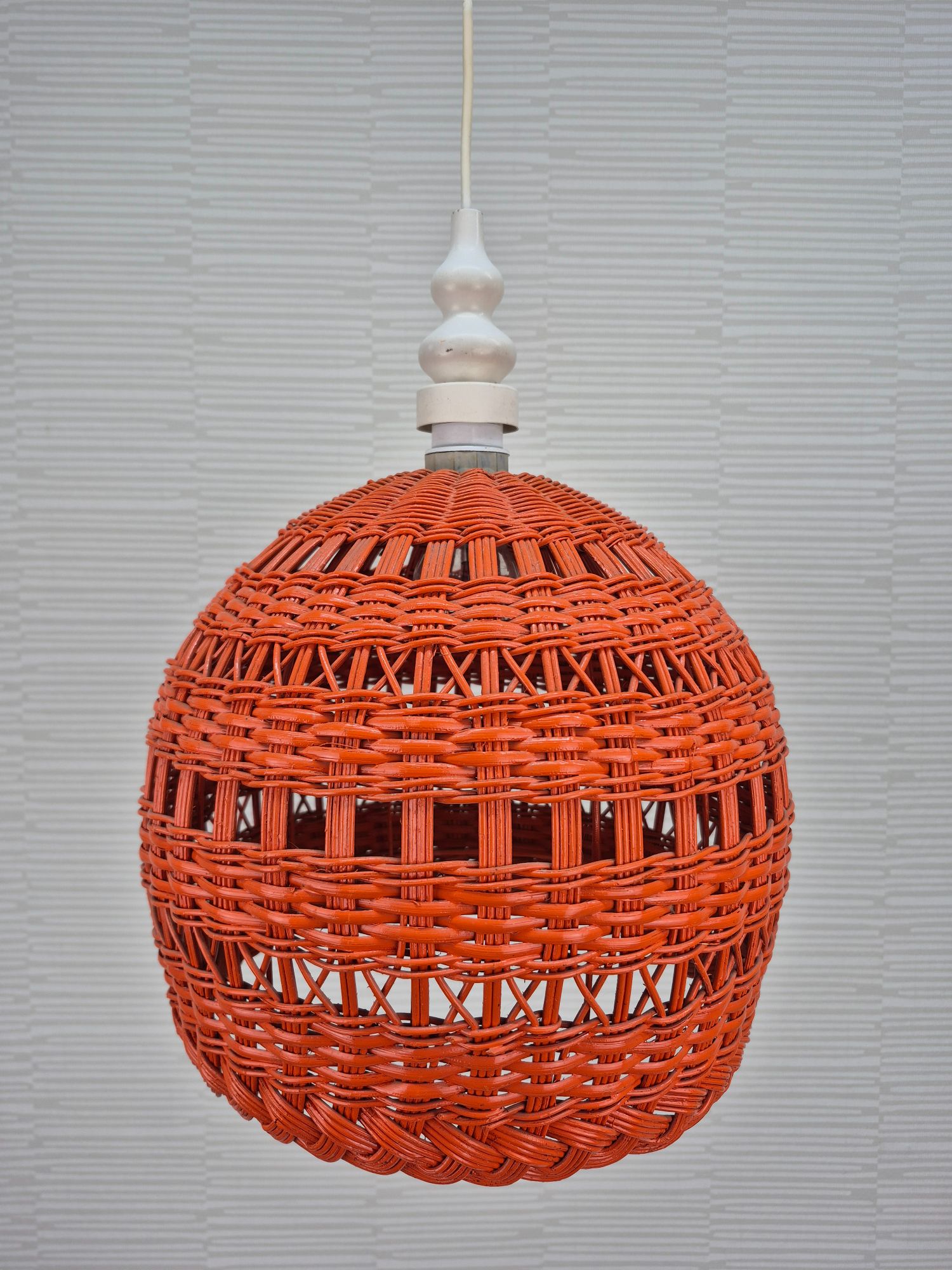 Poolse Vintage Oranje Rieten Lamp. Hanglamp Rotan. image 3