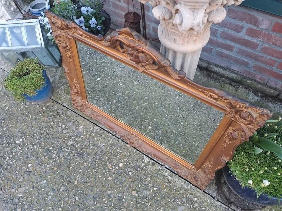 Oude Handgemaakte Kuif Spiegel Afm 86x60m Met Kuif 73cm Hoog image 4