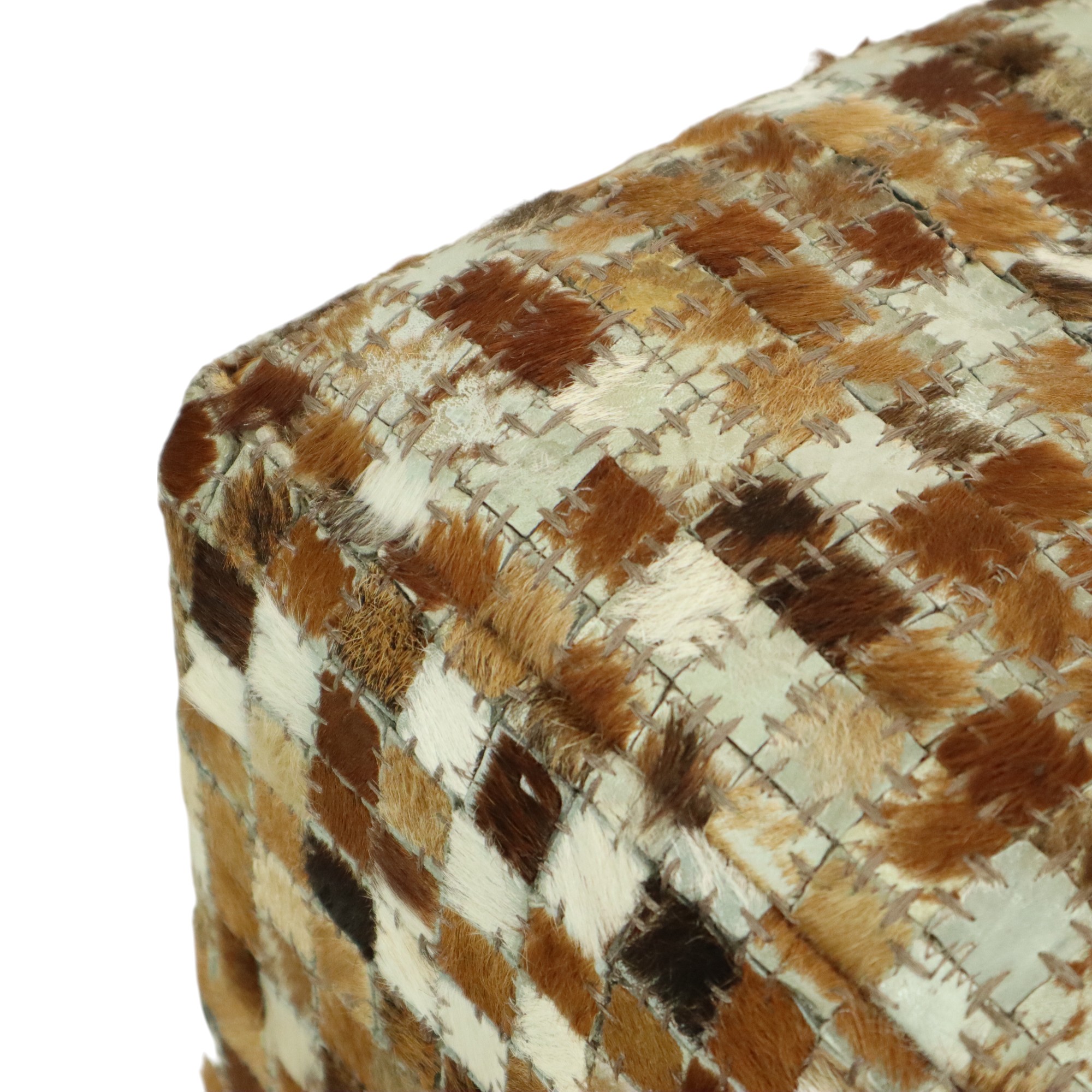 Vintage Vierkante Poef Geitenleer Patchwork Mozaïek Patroon image 6