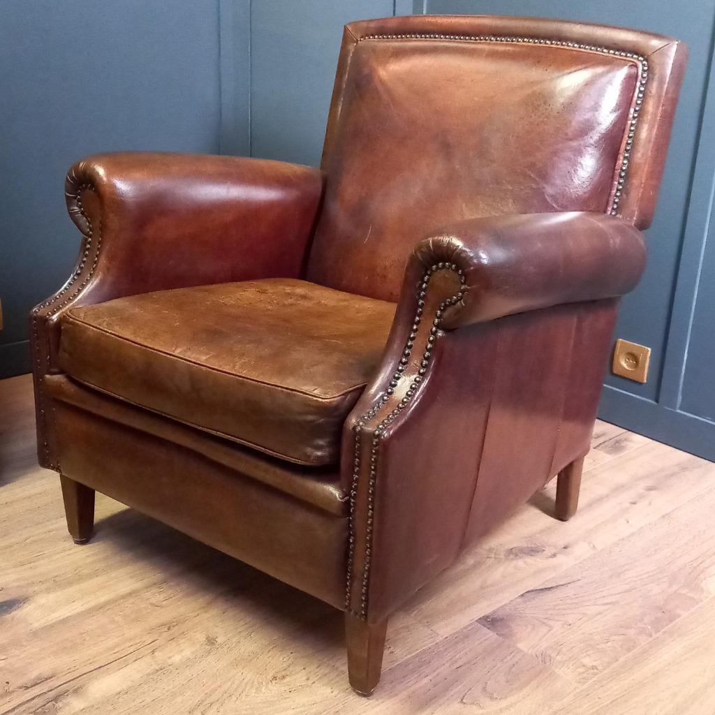 Schapenleren Vintage Clubfauteuil In Art Deco Stijl image 4