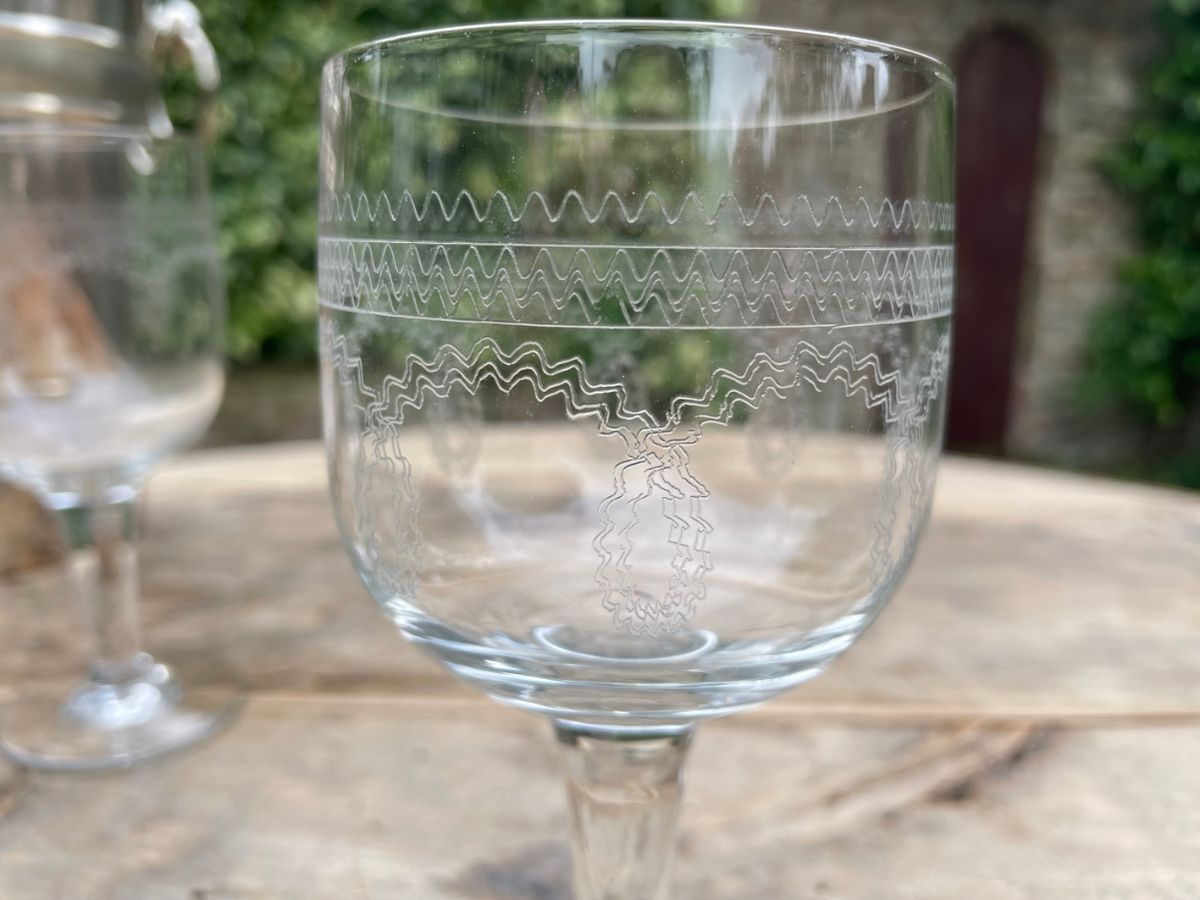 6 X 19e Eeuwse Hand Gegraveerde Wijnglazen Frans image 10