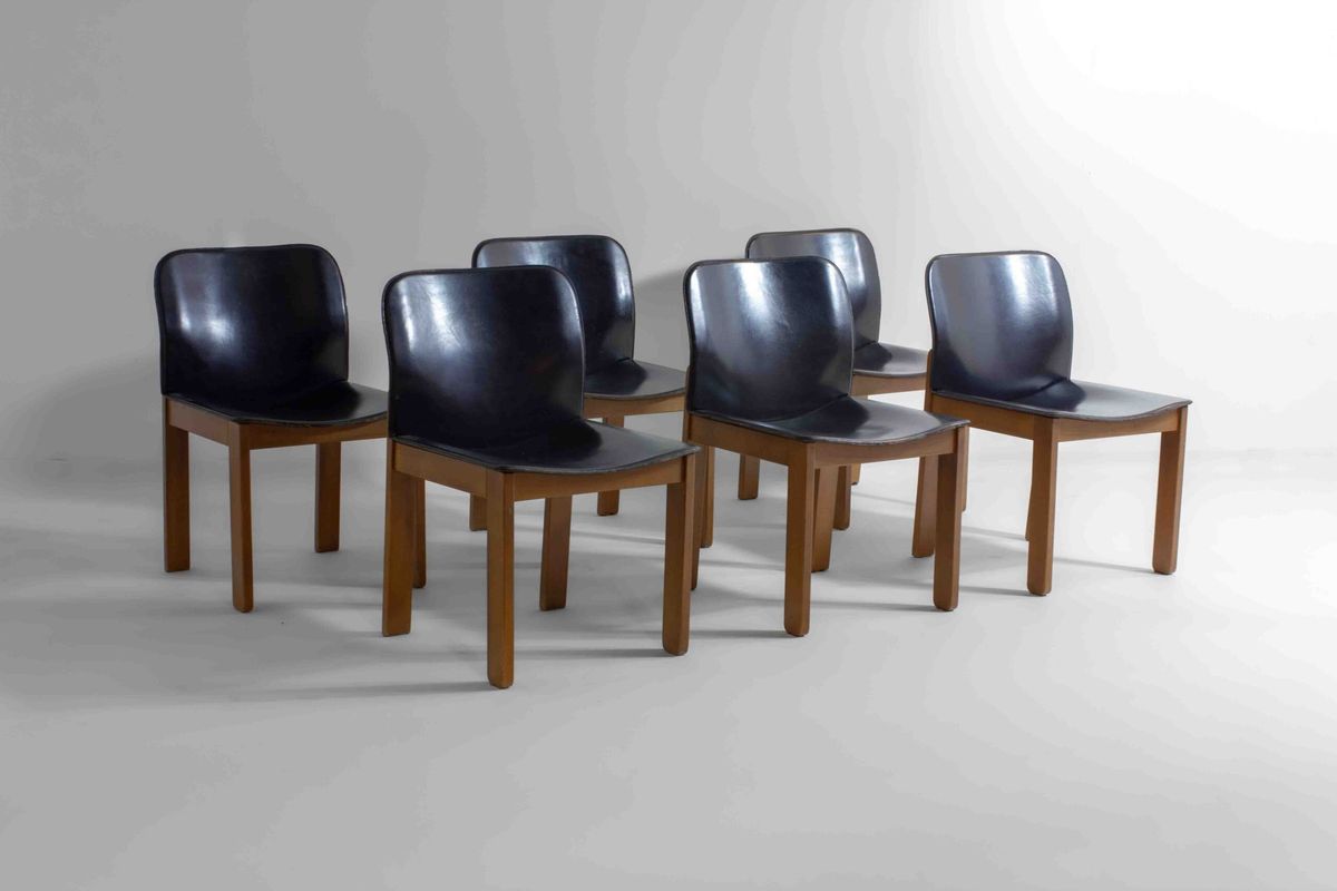 Mid-century Set Van 6 Lederen Eetkamerstoelen Door Arfa & Tobia Scarpa, 1970 image 16