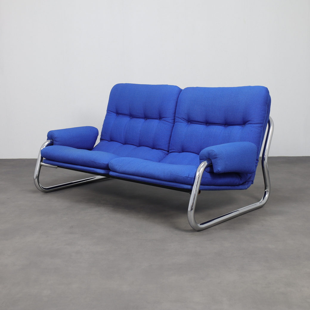 Chrome Tubular Frame Two-seater Sofa, 1970s image 3