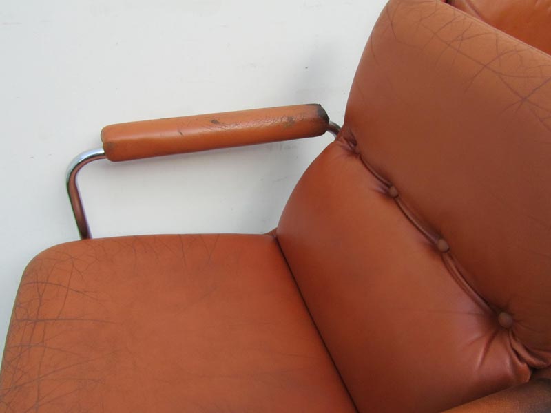 4 Vintage Cognac Leren Lounge Stoelen Artifort Geoffrey Harcourt image 13