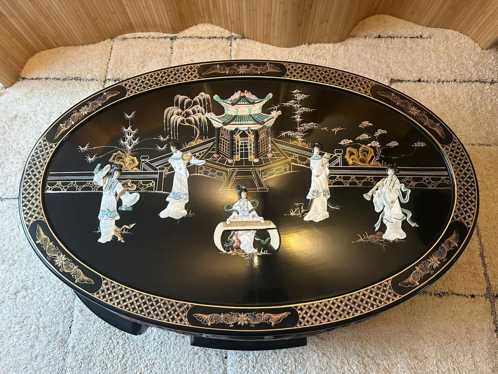 Chinese Salontafel Met Houtsnijwerk Incl 6 Krukjes image 13