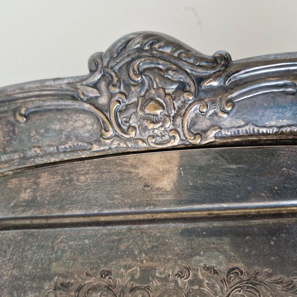 Antieke Serveerschaal Zilverkleurige Schaal Bord image 3