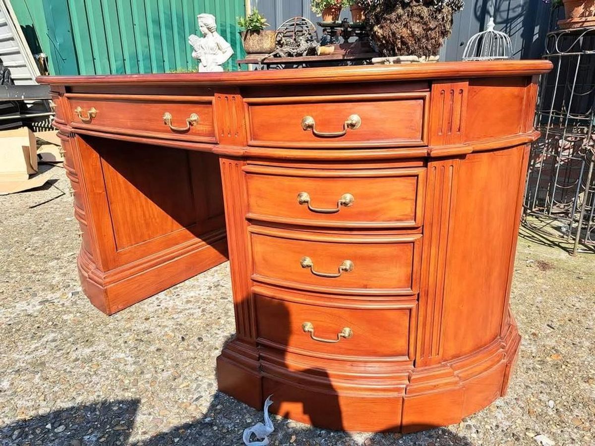 Klassieke Engelse Ovale Schrijftafel, Bureau, Partnerdesk, M image 3
