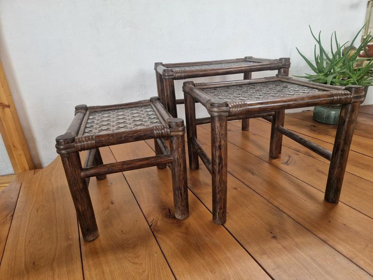 Vintage Manou Bamboe Nest Tafeltjes Mimi Set Jaren 70. image 7