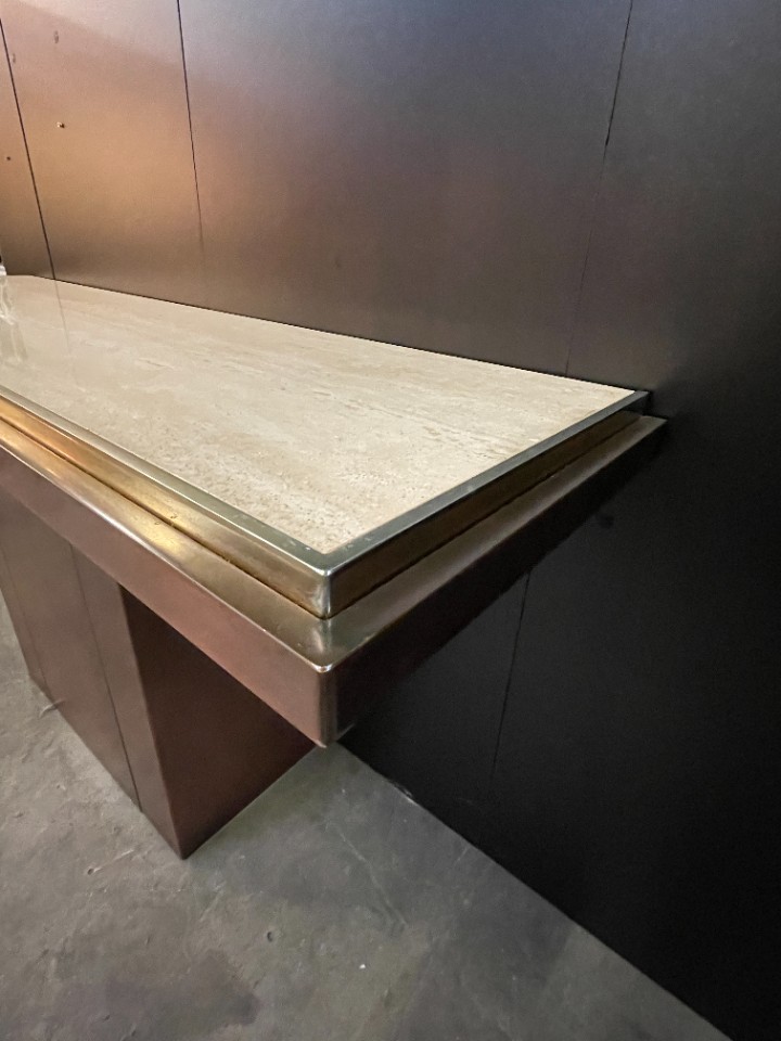 Sidetable / Wandmeubel, Travertin En Messing, Belgochrom 1970'S image 14