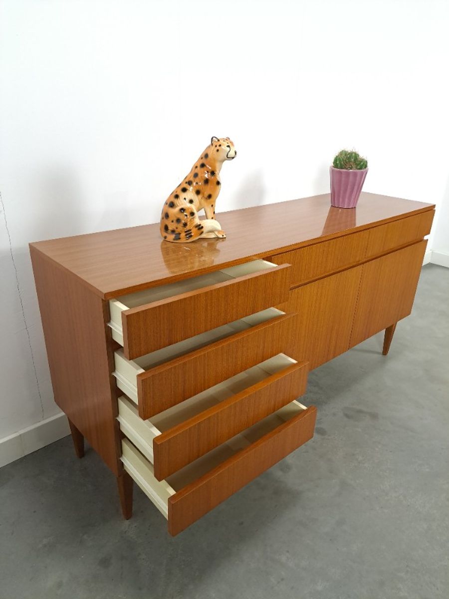 Teak Fineer Dressoir Barkast Met Lades En Klepdeuren image 2