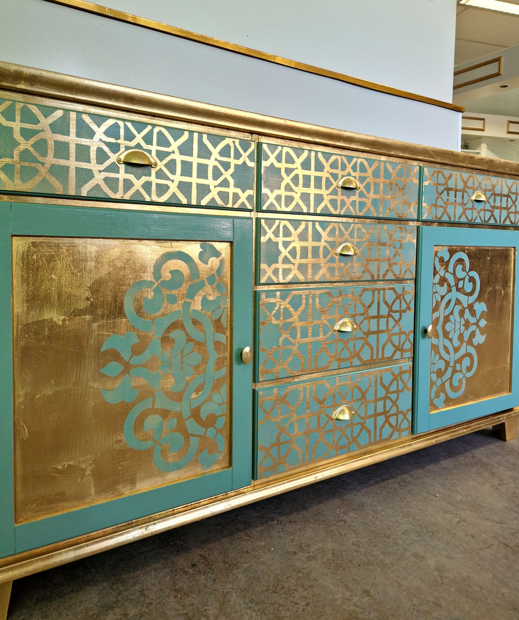 Oosterse Stijl Dressoir/ Kast In Goud En Turquoise image 6