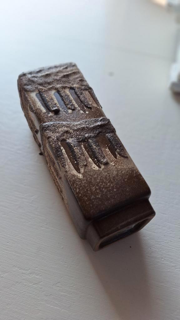 Vintage Lava Blokvaasje, Aardewerk, Bruintinten, Vaasje Vaas image 11