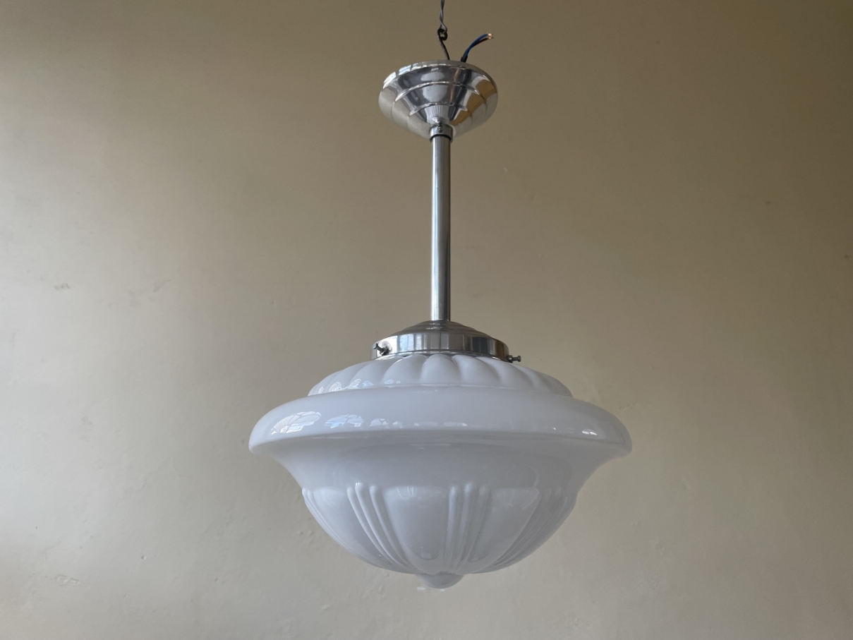 Lamp Hanglamp Art Deco 1930 Ufo Vorm Wit Glas Frans image 8