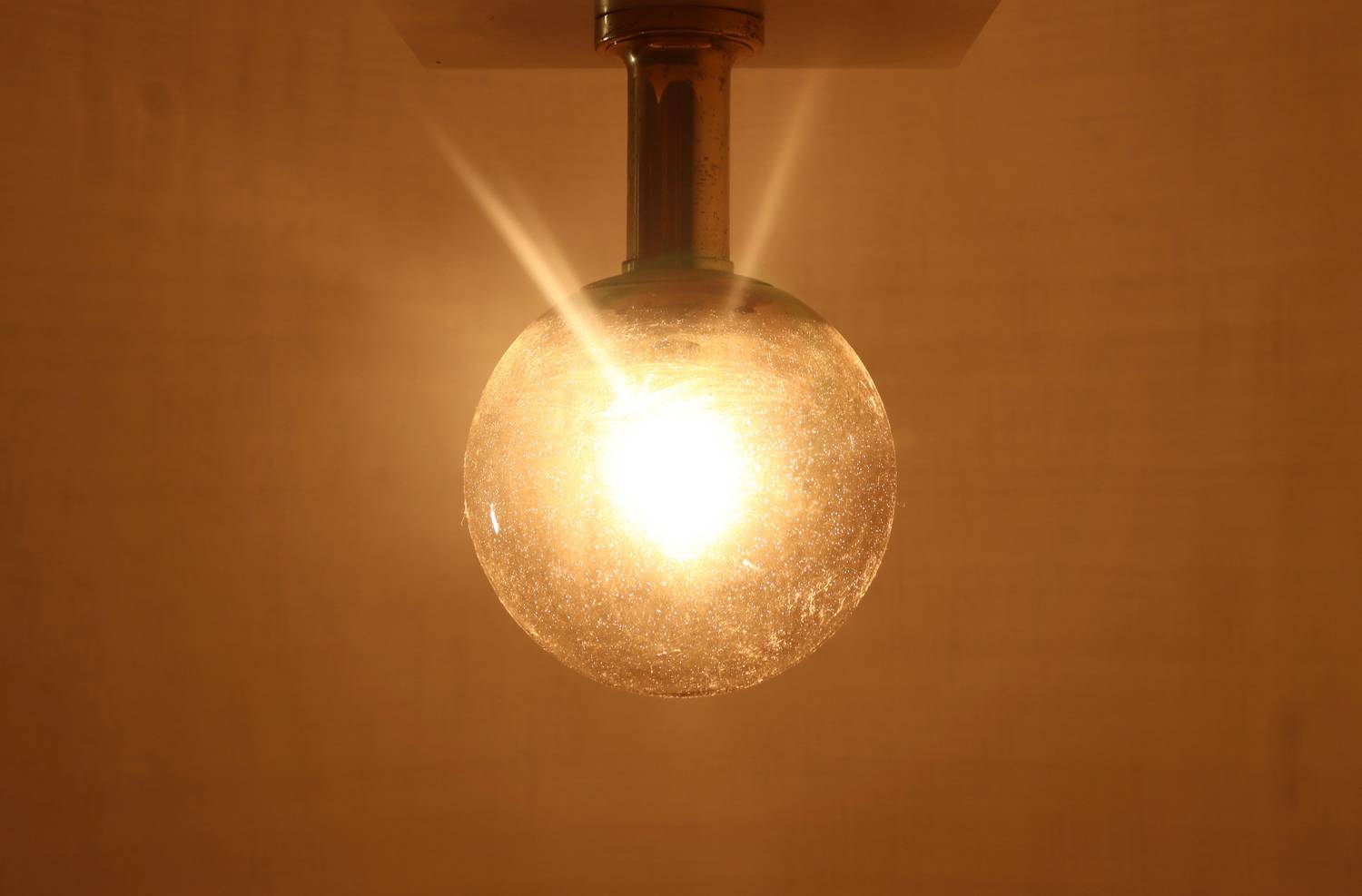 Textured Glass Ceiling Lamp By Glashütte Limburg Germany 1970s image 6