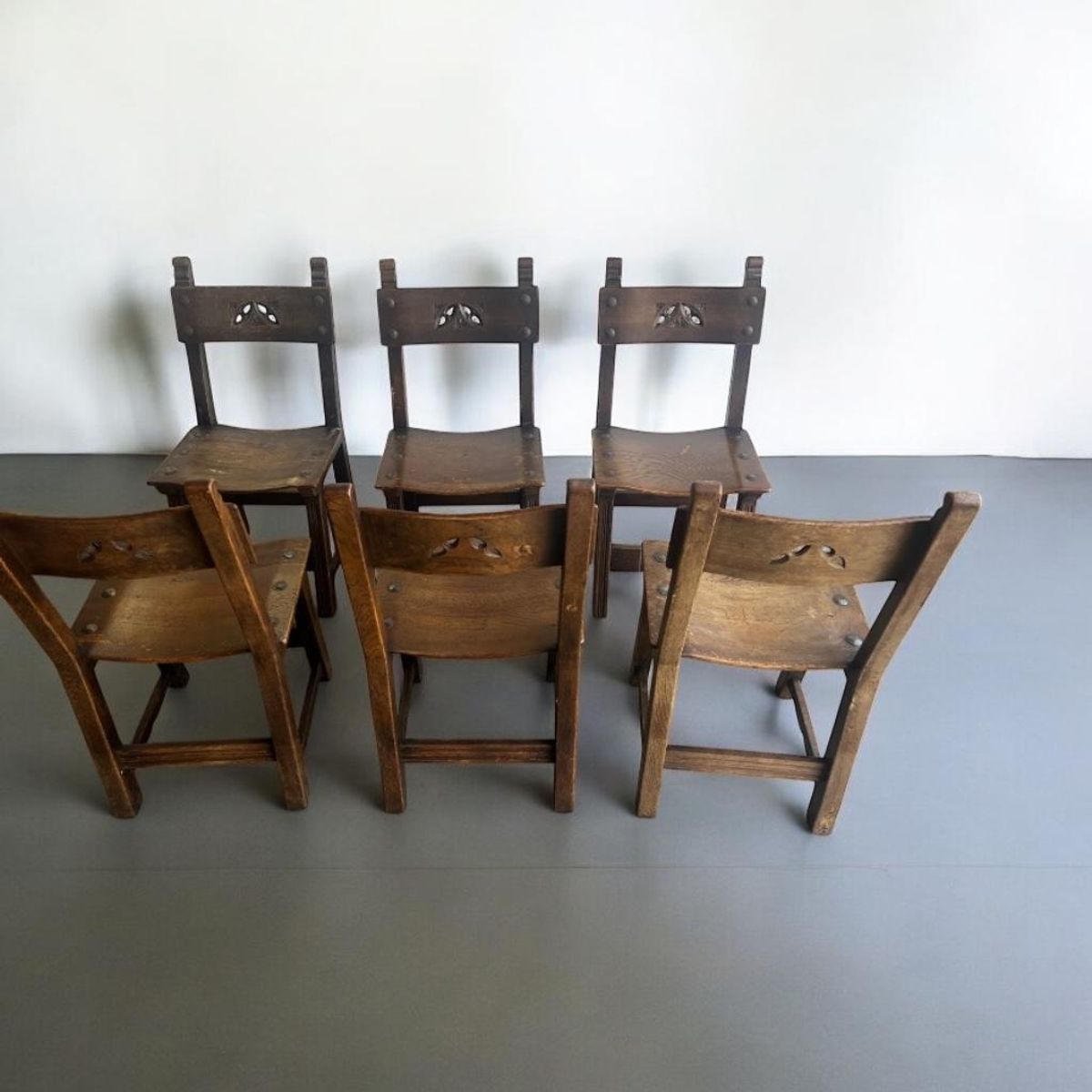 Set Van 6 Vintage Brutalist Eetkamerstoelen/ Spaanse Stoelen image 8