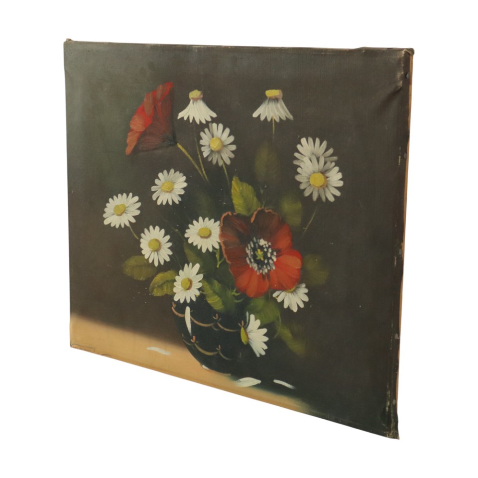 Bloemen Stilleven Schilderij Margrieten Klaproos Gesigneerd 47x38cm image 6