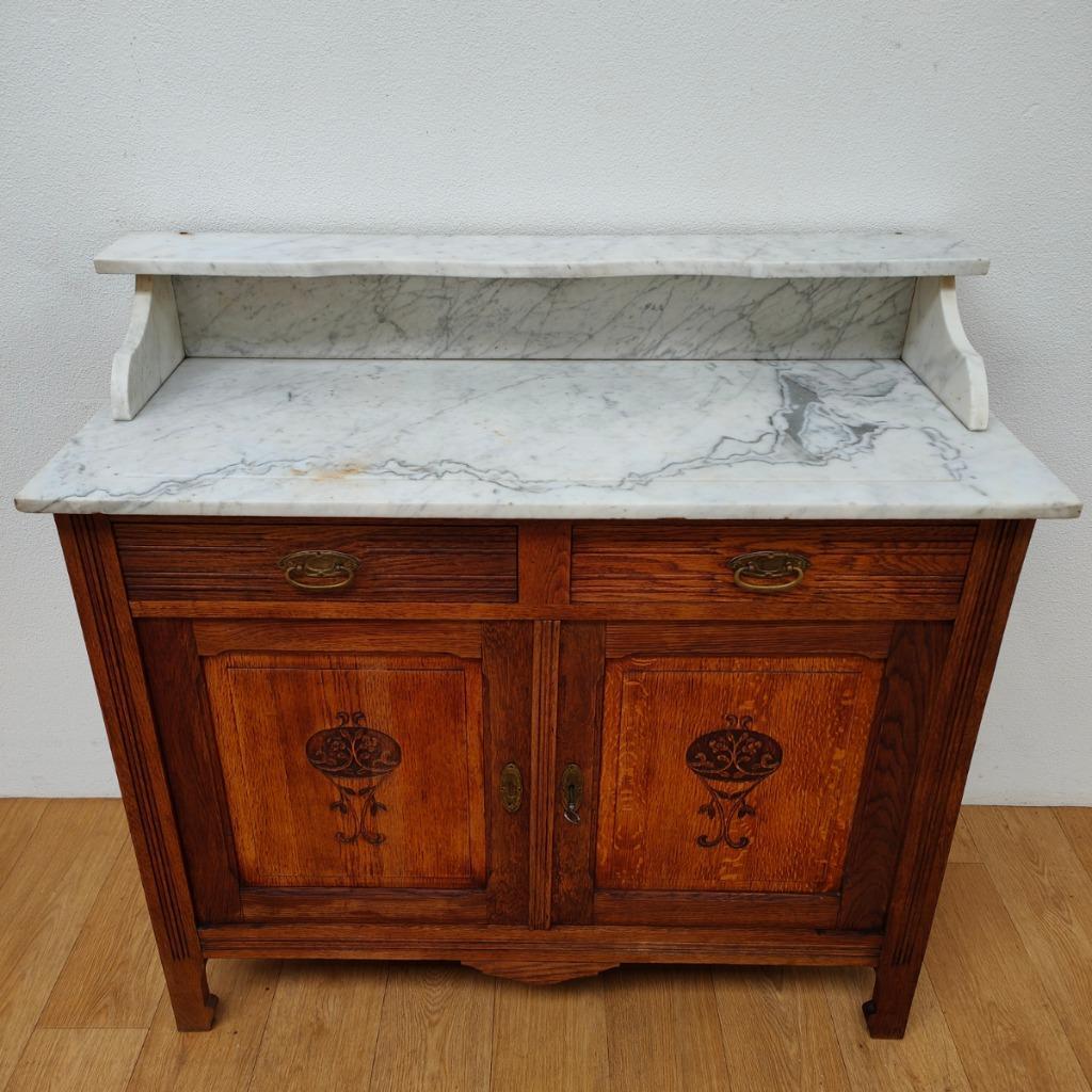 Vintage Antiek Dressoir Commode Ladekast Badkamermeubel Met Marmer Blad 701 image 3